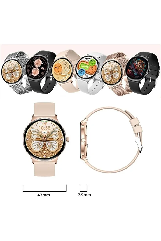 Huawei Mate 70 Uyumlu Şık Kadın Akıllı Saat – Su Geçirmez, Yuvarlak Çelik Kasa, Metal Kordon